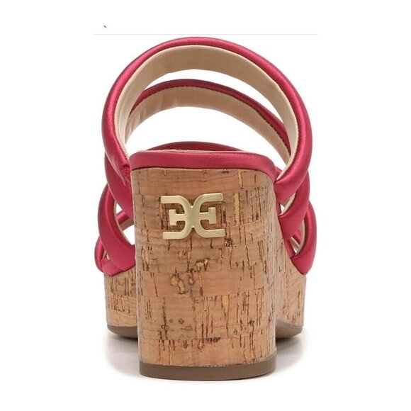 Sam Edelman Womens Red Satin Strappy Open Toe Cork Wedge Sandals Sz 10 M New - Picture 9 of 15
